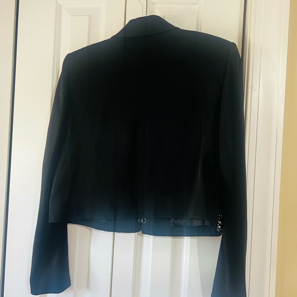 $995 Alice + Olivia Womens Solid Black Crystal Collar Long Sleeve Jacket Size M - Picture 5 of 8